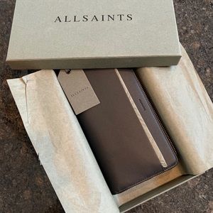 AllSaints Black Leather Clutch Wallet Brand New